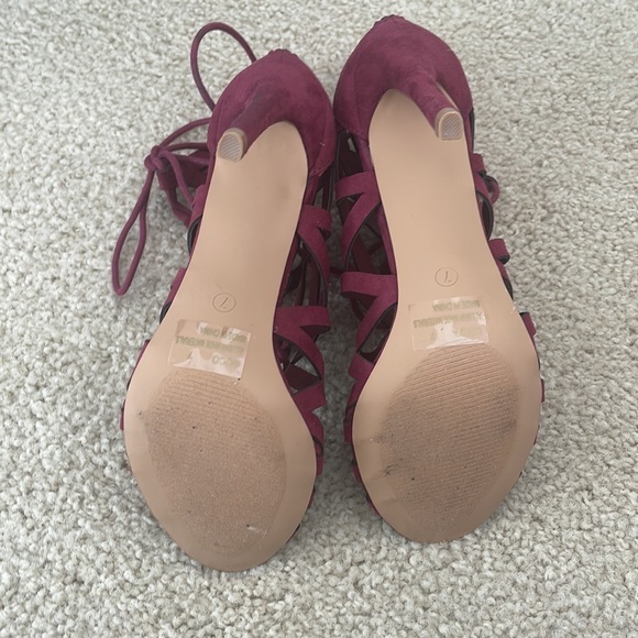 Charlotte Russe Plum Suede Lace Up Heels with back zip - Picture 7 of 7